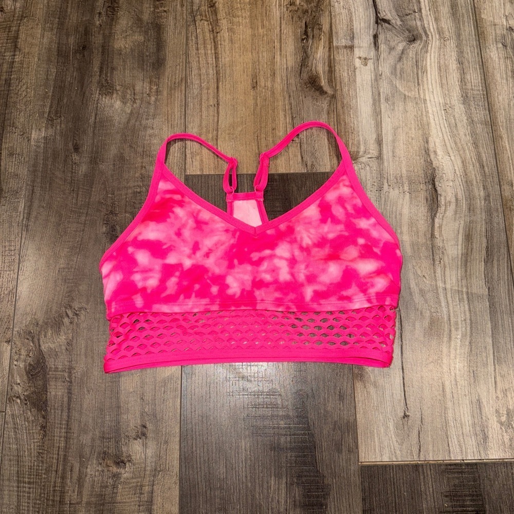 VS PINK Ultimate Sports Bra Medium Pink Tie Dye‎ Mesh Racerback Gym